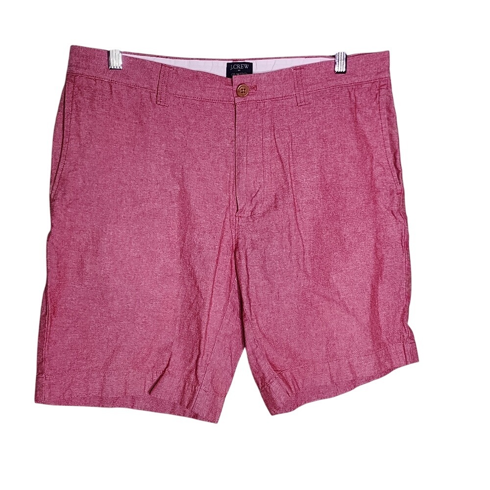 J. Crew Gramercy Men's Chambray Red Shorts Flat Front Cotton 33 Vacation Classic